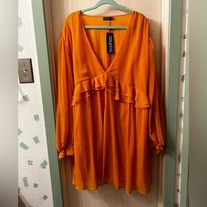 BooHoo Plus cute orange Spring dress with ruffles